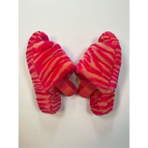 UGG Fluff Yeah Slide Zebra Rock Rose Pink Slingback Slipper Sandal Size US 6 EUC - Picture 9 of 12